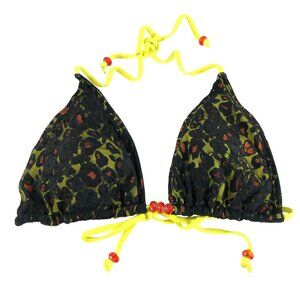 Sinful by Affliction Bikini Top Reversible Leopard Lace Overlay Black Yellow L
